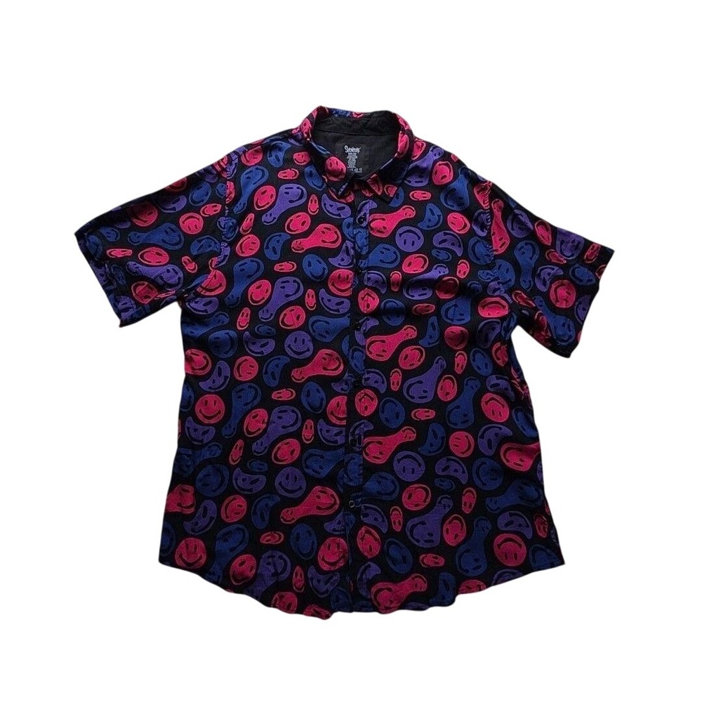 Spencer's Shirt Mens XL Multicolor Smiley Face Short Sleeve Button-Up Casual